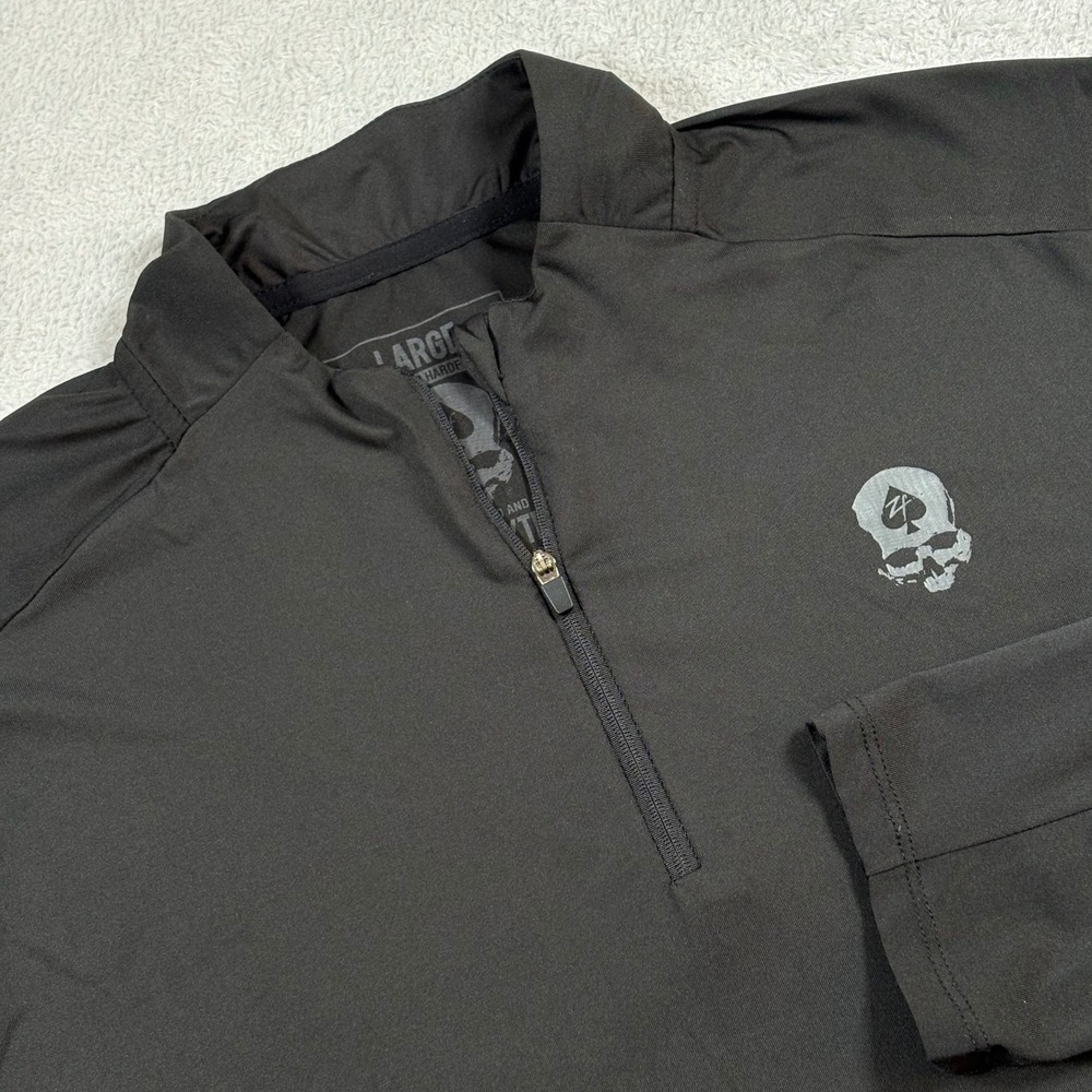Zero Foxtrot Mens Quarter Zip Performance Pullover Black Skull Logo Size Large